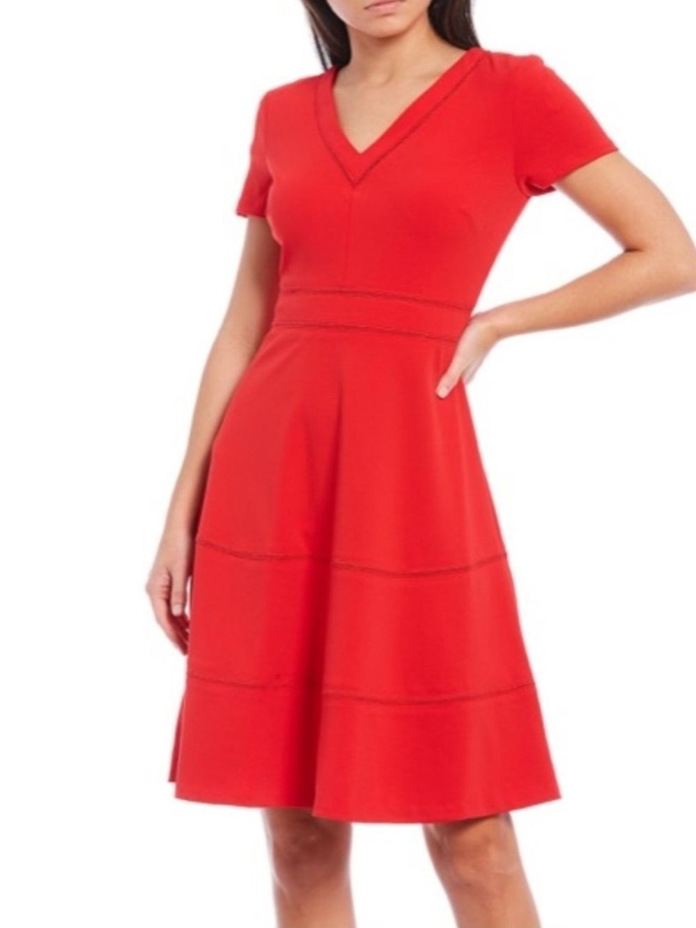 Karl Lagerfeld Paris Scuba Crepe A-Line Dress In Red